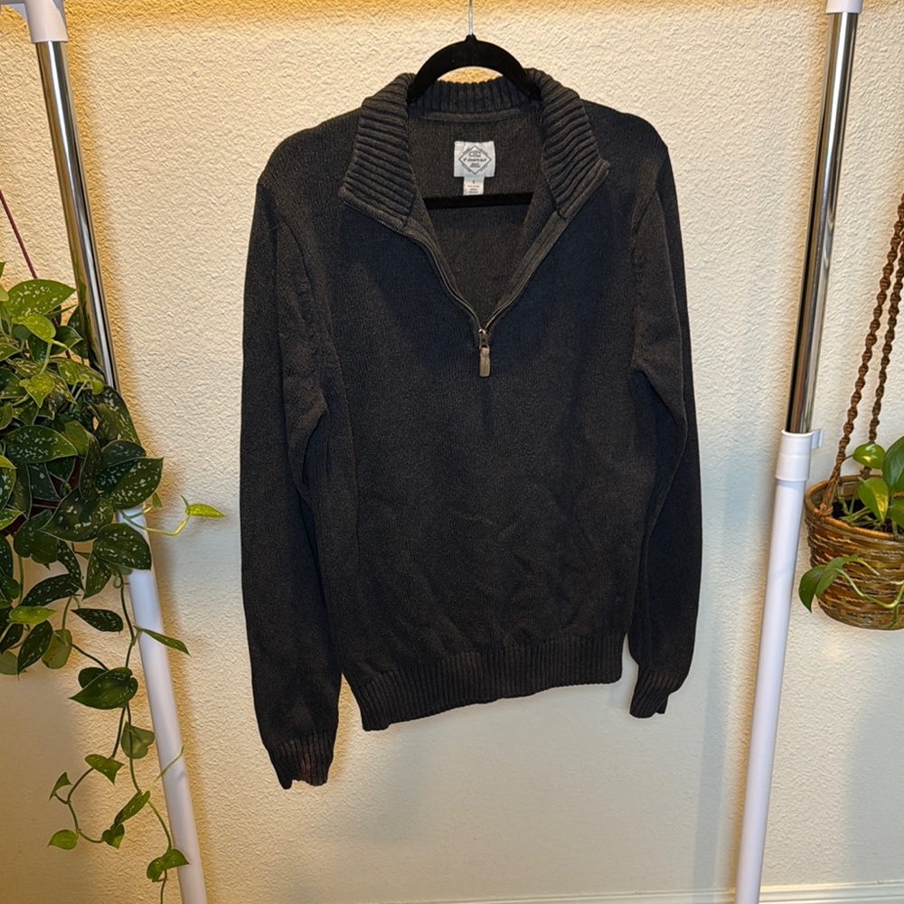 St. John Black Zip Up Sweater with Classic Knit Design